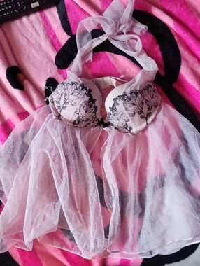 Victoria's Secret Pink Sheer Lace-Trim Babydoll Chemise